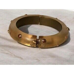 Designer Alexis Bittar Hand-Carved Champagne Lucite Metal-Studded Hinge Bracelet